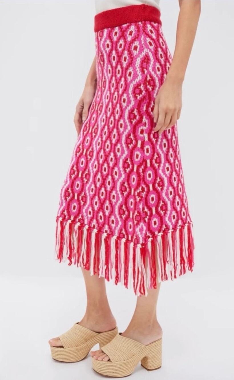 Tuckernuck Hyacinth House Red and Pink Geo Knit Mabel Midi Skirt Size Medium